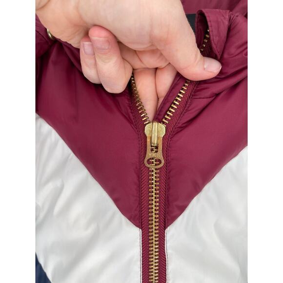 J. Crew Maroon White Blue Colorblock Puffer Jacket with Primaloft size Medium - Picture 7 of 15